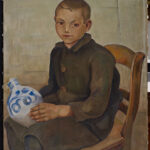 Sitzender Junge mit Westerwälder Krug, um 1927-29, Öl auf Leinwand