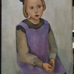 Sitzendes Mädchen mit blauer Schürze, um 1927-29, Öl auf Leinwand